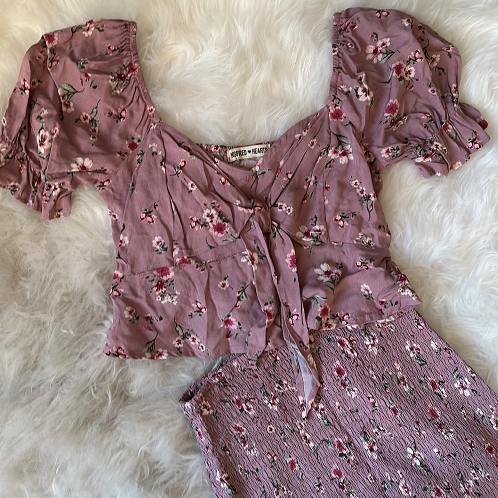 NWOT - 2pc - Smocked Purple Floral Set